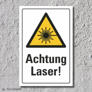 Warnschild "Achtung Laser", DIN ISO 7010, 3 mm Alu-Verbund