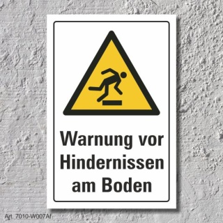 Warnschild "Hindernisse am Boden", DIN ISO 7010, 3 mm Alu-Verbund