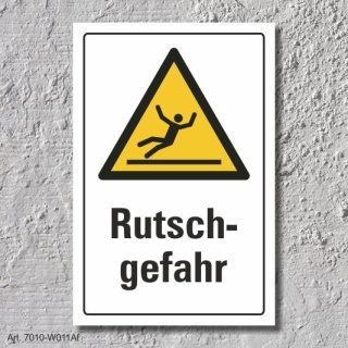 Warnschild "Rutschgefahr", DIN ISO 7010, 3 mm Alu-Verbund