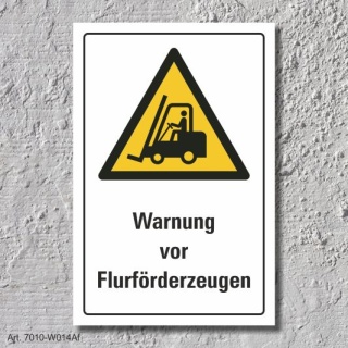 Warnschild "Flurförderzeuge", DIN ISO 7010, 3 mm Alu-Verbund