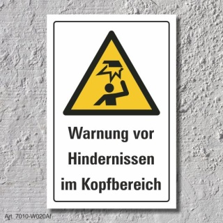 Warnschild "Hindernisse im Kopfbereich", DIN ISO 7010, 3 mm Alu-Verbund