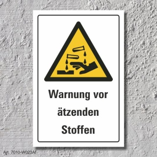Warnschild "Ätzende Stoffe", DIN ISO 7010, 3 mm Alu-Verbund  300 x 200 mm