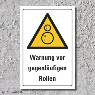 Warnschild "Gegenläufige Rollen", DIN ISO 7010, 3 mm Alu-Verbund