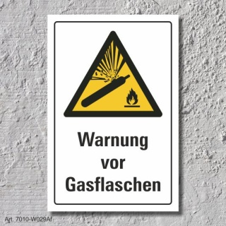 Warnschild "Warnung vor Gasflaschen", DIN ISO 7010, 3 mm Alu-Verbund  300 x 200 mm