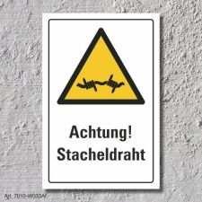 Warnschild "Achtung! Stacheldraht", DIN ISO...