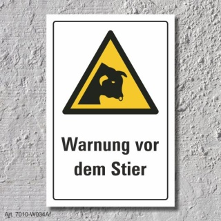 Warnschild "Warnung vor dem Stier", DIN ISO 7010, 3 mm Alu-Verbund
