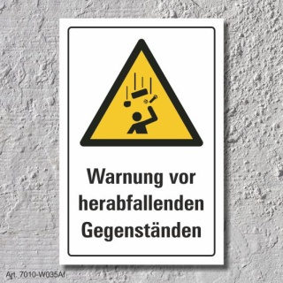 Warnschild "Herabfallende Gegenstände", DIN ISO 7010, 3 mm Alu-Verbund