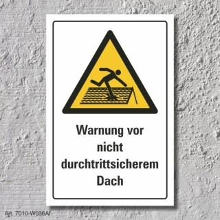 Warnschild "Nicht durchtrittsicheres Dach", DIN ISO 7010, 3 mm Alu-Verbund