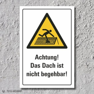 Warnschild "Dach nicht begehbar", DIN ISO 7010, 3 mm Alu-Verbund  300 x 200 mm