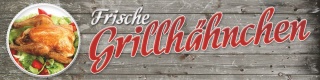 Werbebanner,  Plane "Frische Grillhähnchen" mit Ösen, 2000 x 500 mm