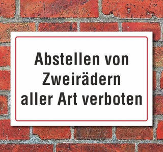 Schild "Abstellen, Zweiräder verboten", 3 mm Alu-Verbund  300 x 200 mm
