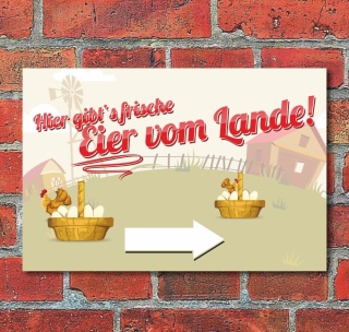 Schild "Frische Eier vom Lande, Pfeil rechts", 3 mm Alu-Verbund
