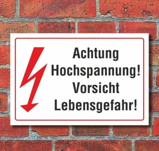 Schild Achtung Hochspannung, Lebensgefahr, 3 mm Alu-Verbund  300 x 200 mm