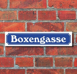 Schild im Straßenschild-Design "Boxengasse" - 3 mm Alu-Verbund - 52 x 11 cm