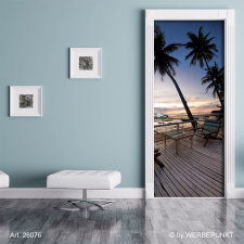 Türtapete "Terasse am Strand, Palmen", Türposter, selbstklebend 2050 x 880 mm