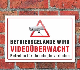 Schild Betriebsgelände wird Videoüberwacht, 3 mm Alu-Verbund Motiv 1 450 x 300 mm