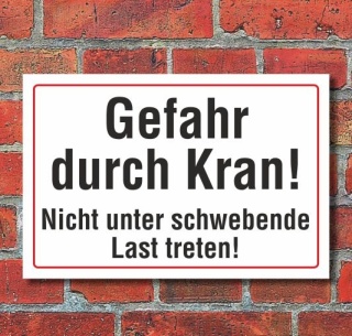 Schild Gefahr durch Kran, schwebende Lasten, 3 mm Alu-Verbund