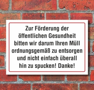 Schild Gesundheit, Müll entsorgen, spucken, 3 mm Alu-Verbund