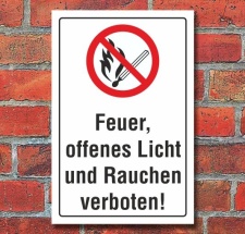 Schild Feuer, offenes Licht und Rauchen verboten, 3 mm...