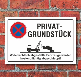Schild Parkverbot, Halteverbot, Privatgrundstück quer 3 mm Alu-Verbund - 300 x 200 mm