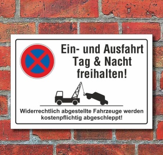 Schild Parkverbot, Halteverbot, Ein- und Ausfahrt freihalten, 3 mm Alu-Verbund - 600 x 400 mm
