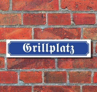 Schild im Straßenschild-Design "Grillplatz" - 3 mm Alu-Verbund - 52 x 11 cm