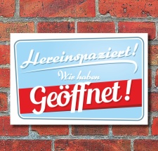 Schild "Wir haben geöffnet, Vintage Design"