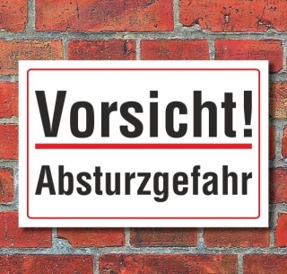 Schild Vorsicht Absturzgefahr, 3 mm Alu-Verbund  600 x 400 mm