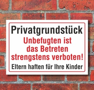 Schild Privatgrundstück, Unbefugten ist das Betreten..., 3 mm Alu-Verbund  600 x 400 mm