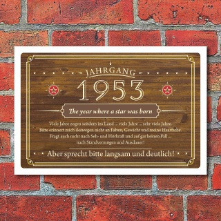 Schild Retro Vintage Geburtstag 70 70er siebzig Jahrgang 1953 Geschenk 300 x 200 mm