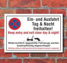 Schild Parkverbot Einfahrt Ausfahrt englisch 450 x 300 mm