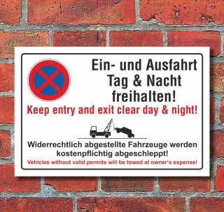 Schild Parkverbot Einfahrt Ausfahrt englisch 600 x 400 mm