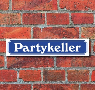 Schild im Straßenschild-Design "Partykeller" - 3 mm Alu-Verbund - 52 x 11 cm