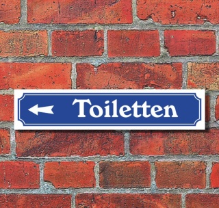 Schild im Straßenschild-Design "Toiletten links" - 3 mm Alu-Verbund - 52 x 11 cm