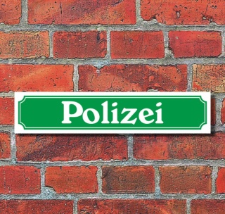 Schild im Straßenschild-Design "Polizei", grün, 3 mm Alu-Verbund - 52 x 11 cm