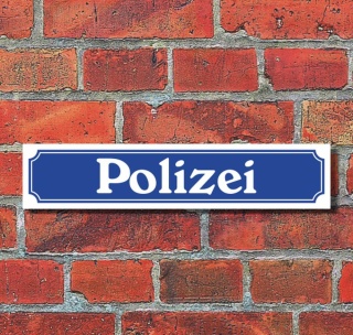 Schild im Straßenschild-Design "Polizei", blau, 3 mm Alu-Verbund - 52 x 11 cm