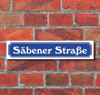 Schild im Straßenschild-Design "Säbener Straße" - 3 mm Alu-Verbund - 52 x 11 cm