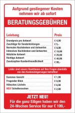 Schild Beratungsgebühren Geschenk lustig witzig Wetterfest 3 mm Alu-Verbund 450 x 300 mm