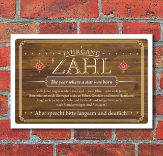 Schild Retro Vintage Geburtstag Geschenk Jahrgang Wunschzahl 3 mm Alu-Verbund 300 x 200 mm