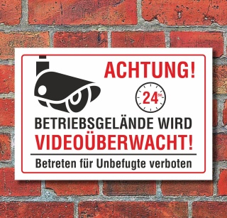 Schild "Betriebsgelände Videoüberwacht" 3mm Alu-Verbund, 450 x 300 mm