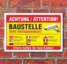 Schild Baustelle Videoüberwachung mehrsprachig...