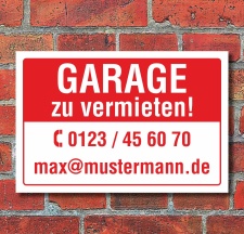 Schild Garage zu vermieten wetterfest 3 mm Alu-Verbund...