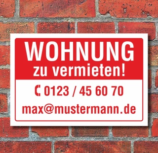 Schild Wohnung zu vermieten wetterfest 3 mm Alu-Verbund 450 x 300 mm