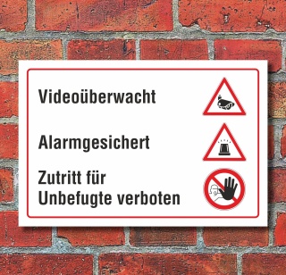 Schild Alarmgesichert Videoüberwacht Zutritt verboten Kamera 3 mm Alu-Verbund
