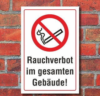 Schild Rauchverbot im gesamten Gebäude Rauchen verboten 3 mm Alu-Verbund