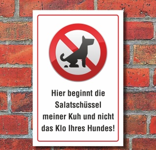 Schild Kein Hundeklo Hundekot, Wiese Weide Salatschüssel Kuh 3 mm Alu-Verbund 450 x 300 mm