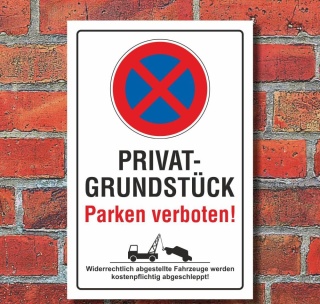 Schild Privatgrundstück Parken verboten Parkverbot Halteverbot 3 mm Alu-Verbund