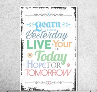 Schild Vintage Shabby Holzschild "Learn from Yesterday" Spruch Motivation