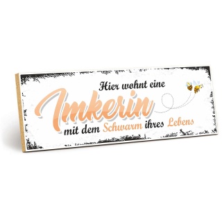 Vintage Shabby Holzschild "Hier wohnt eine Imkerin mit dem Schwarm Ihres Lebens" – Dekoschild aus Holz 30x10 cm