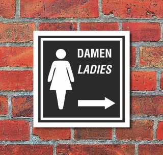 Schild WC Toilette Klo Damen mit Pfeil Türschild 200 x 200 mm Alu-Verbund